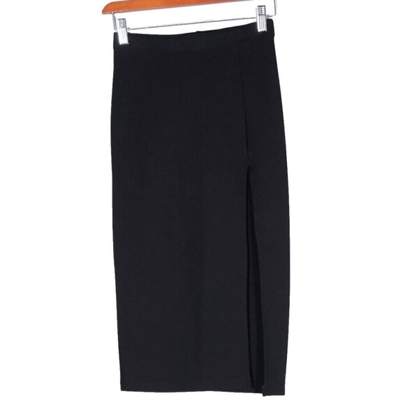 Babaton Women's Size 00 XXS Black Midi Elastic Waist Side Slit Knit Pencil Skirt - Picture 3 of 6